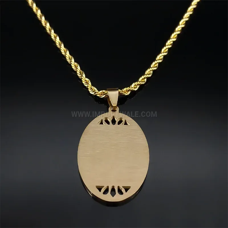 Gold Plated Stainless Steel Arabic Calligraphy Medallion Necklace