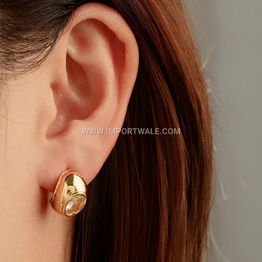 Oval Zircon Stainless Steel Geometric Stud Earrings