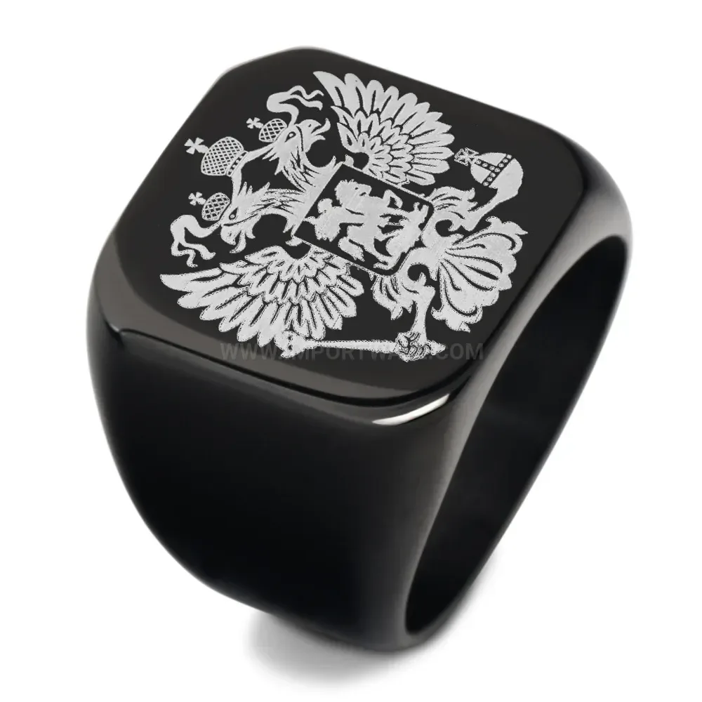 Chic Polished Stainless Steel Double Headed Eagle Signet Ring