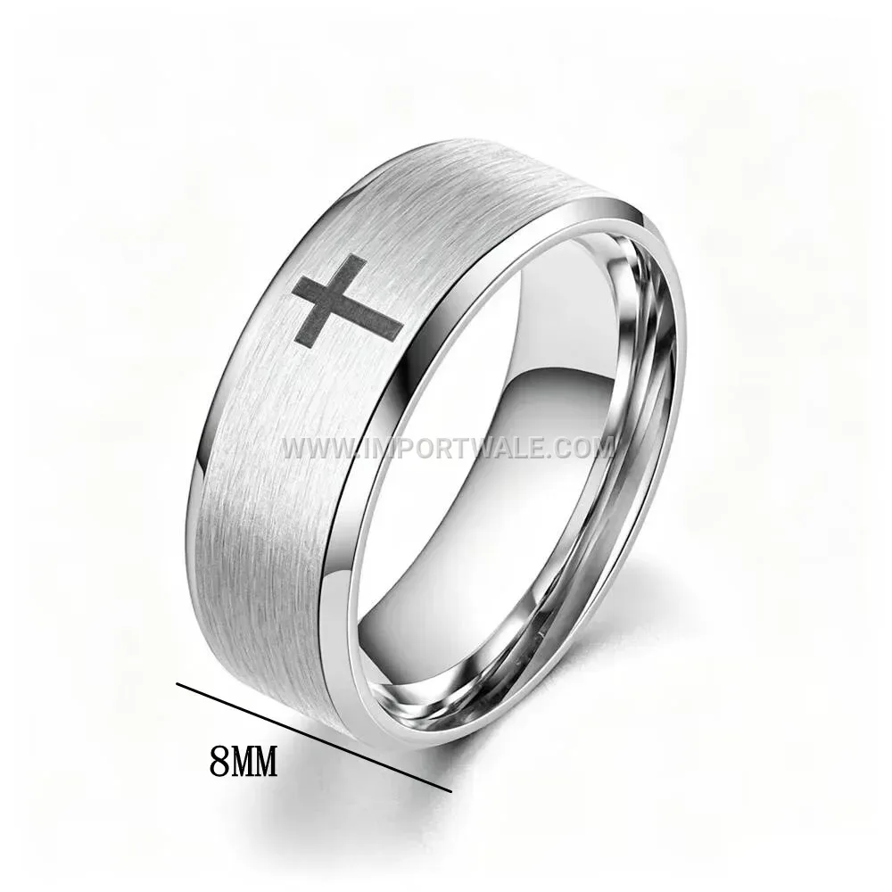 Stainless Steel Christian Cross Beveled Band Ring