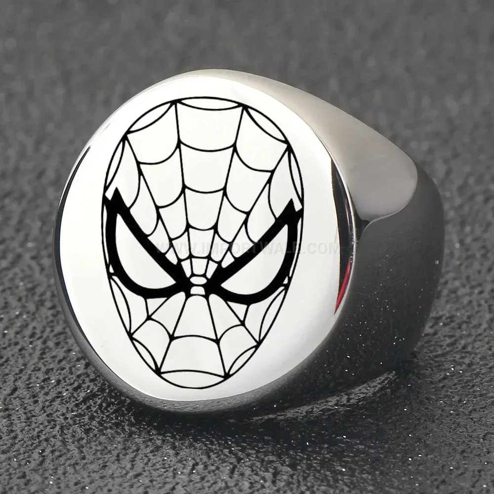 Fashion Laser Engraved Mask Round Stainless Steel Men's Ring