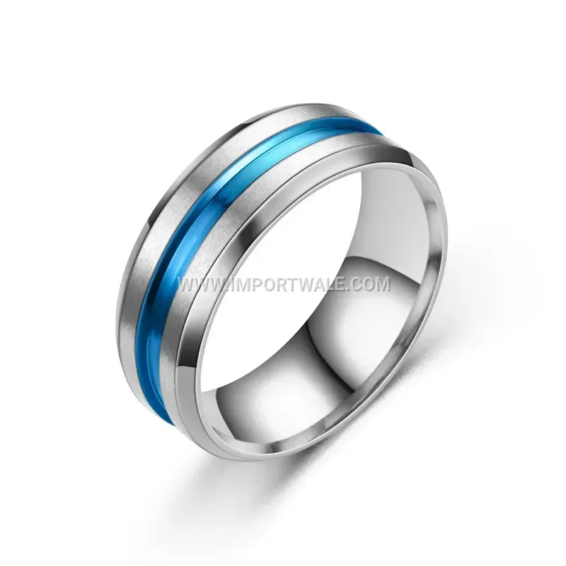 Two Tone Grooved Titanium Steel Band Ring