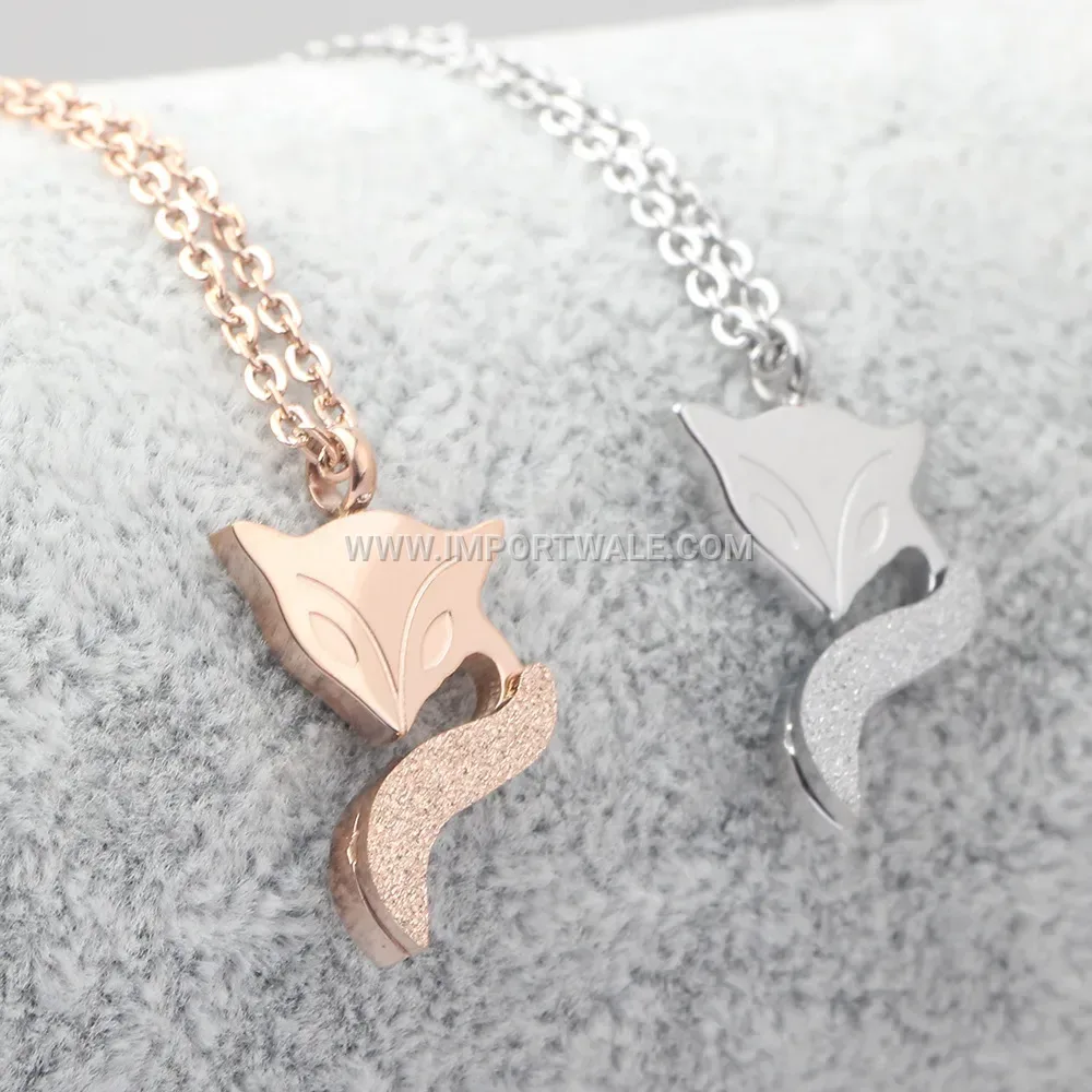 Frosted Little Fox Animal Pendant Stainless Steel Clavicle Necklace