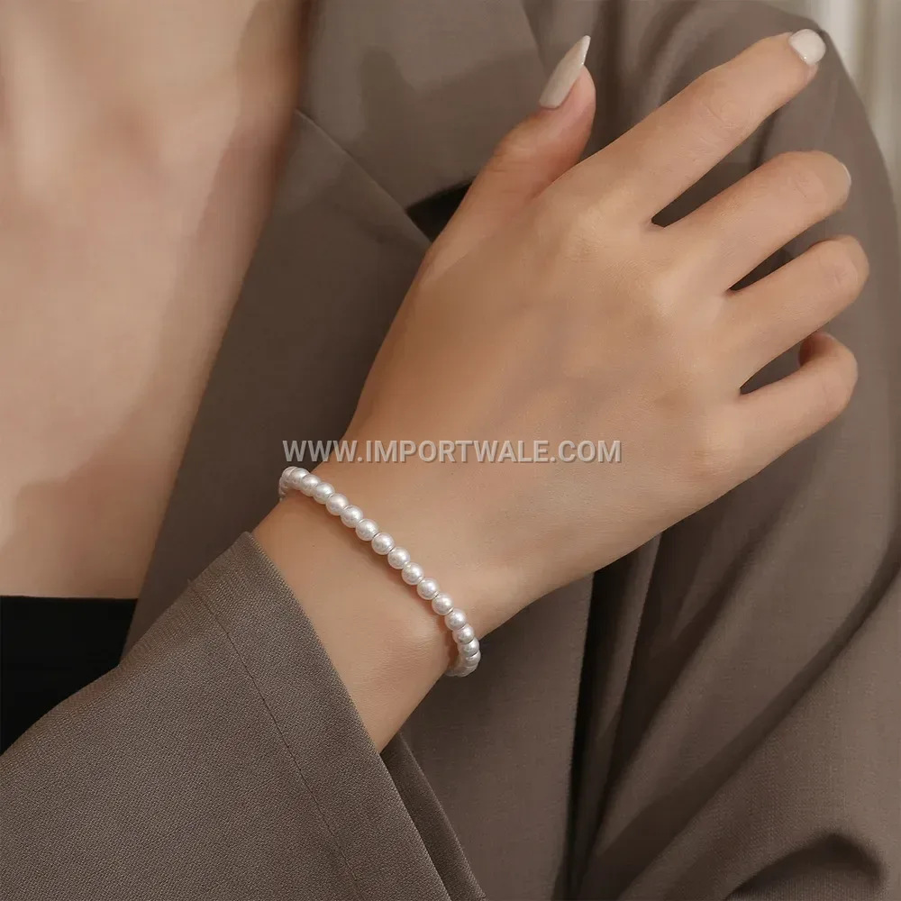 18K Gold Plated Titanium Steel Pearl Charm Bracelet