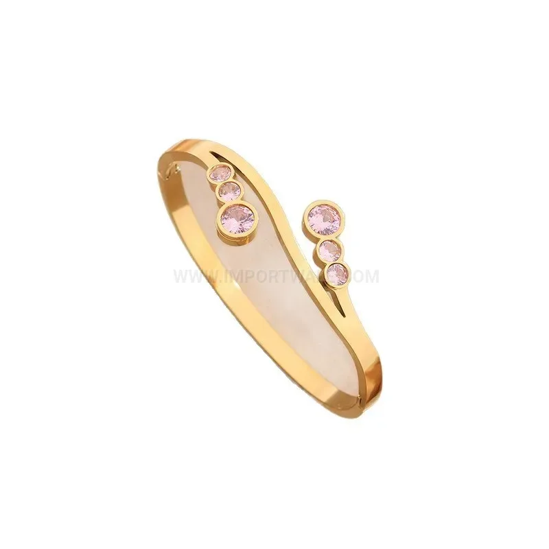 Designer Wavy Double-Row Rhinestone Gold-Plated Titanium Bangle