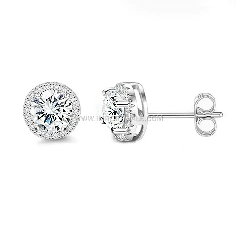 Gold Plated Stainless Steel Zircon Stud Earrings