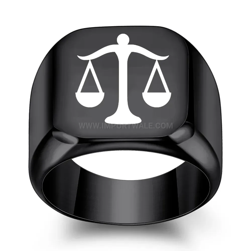 Fashion Engraved Scales of Justice Square Stainless Steel Ring
