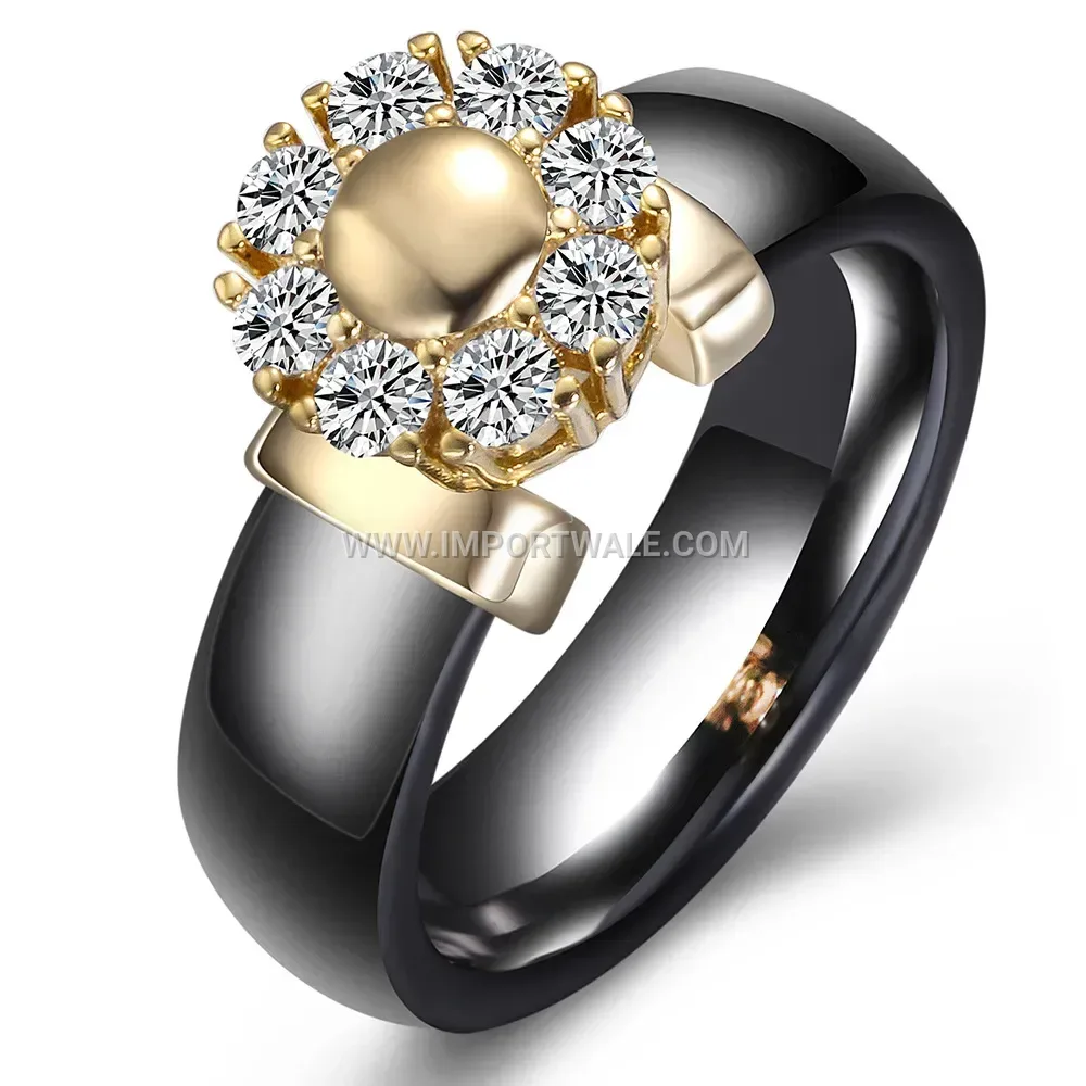 Classic 6mm Round Ceramic Band Ring Inlaid with Zirconia