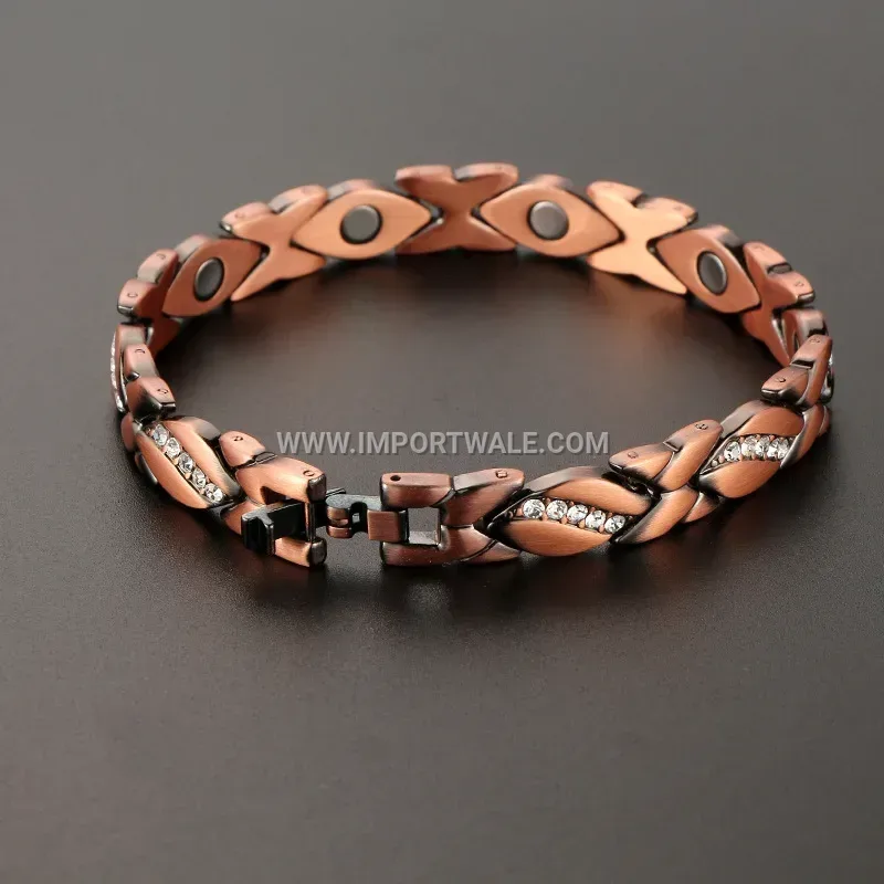 Polished Red Copper Floral Magnetic Wellness Bracelet