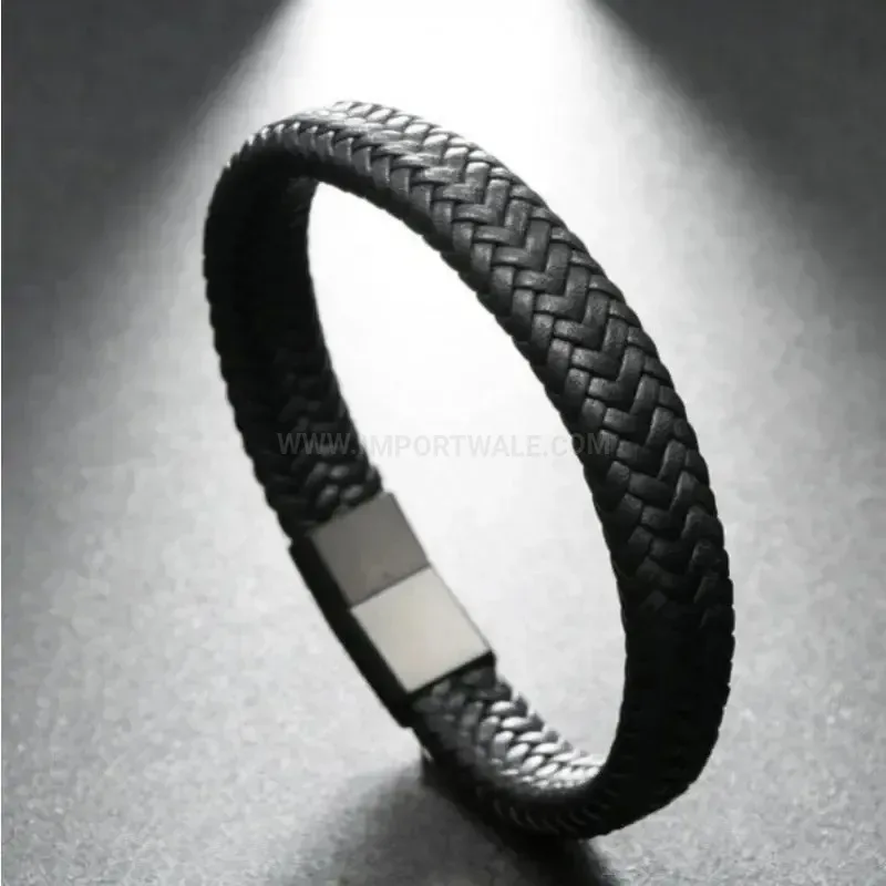 Fashion Multi-Layer Braided Leather Wristband with Stainless Steel Accents