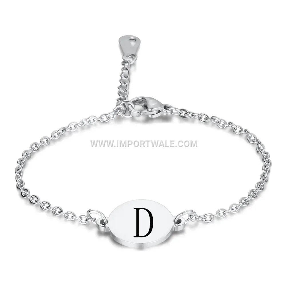 Engraved Initial Disc Stainless Steel Link Bracelet