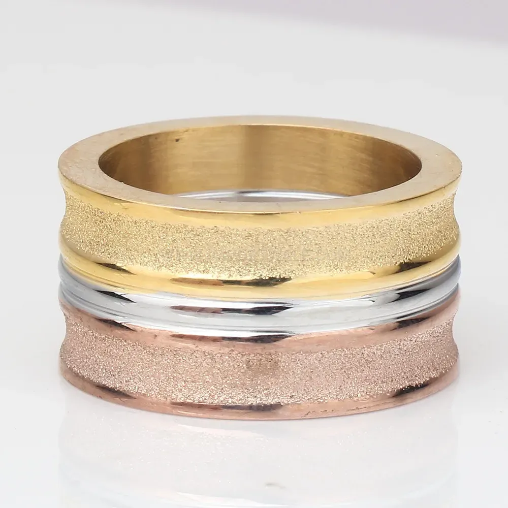 Premium Gold Plated Wide Frosted Stainless Steel Band Ring