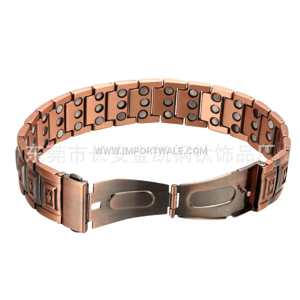 Engraved Cross Rhombus Copper Bio Magnetic Bracelet