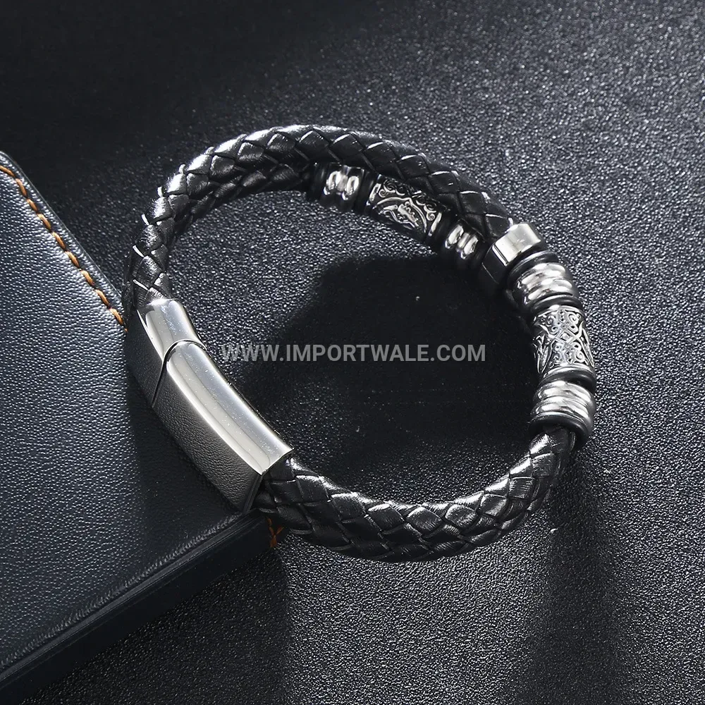 Vintage Double-Layer Stainless Steel Leather Band