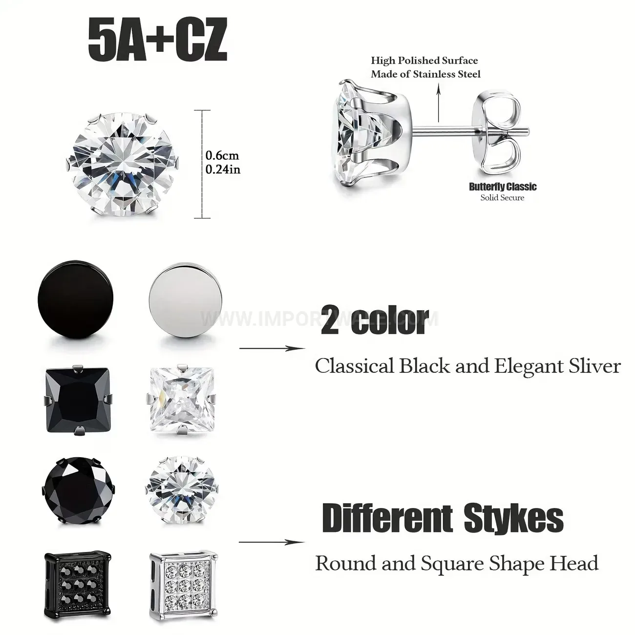 Modern Stainless Steel Multi Style Dual Tone Piercing Stud Set