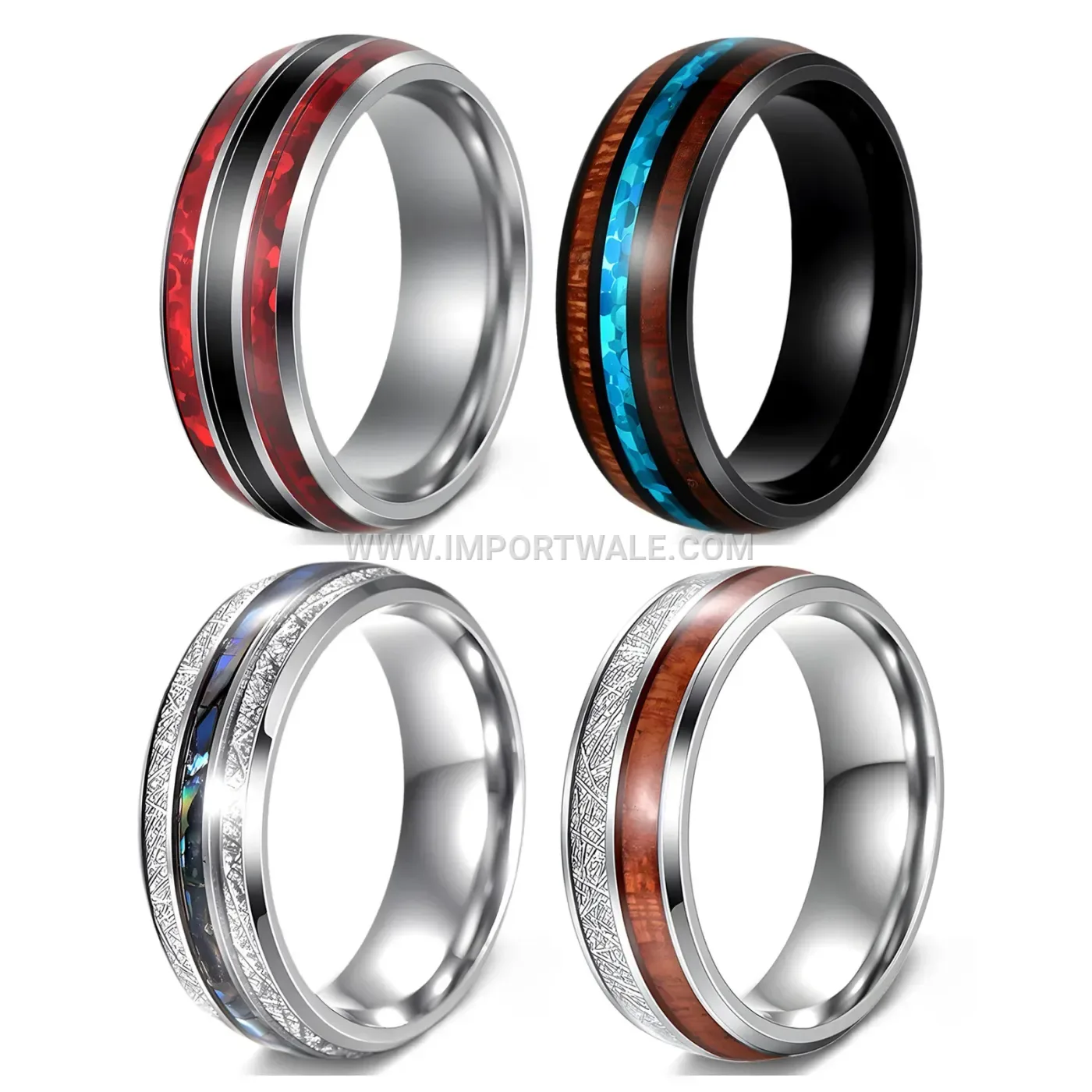 Men's Titanium Steel Inlaid Wood and Abalone Shell Ring