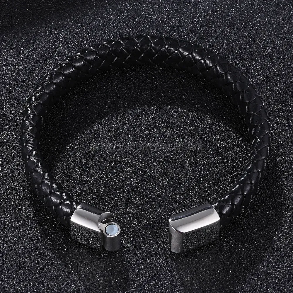 Premium Braided Leather Stainless Steel Magnetic Clasp Bracelet