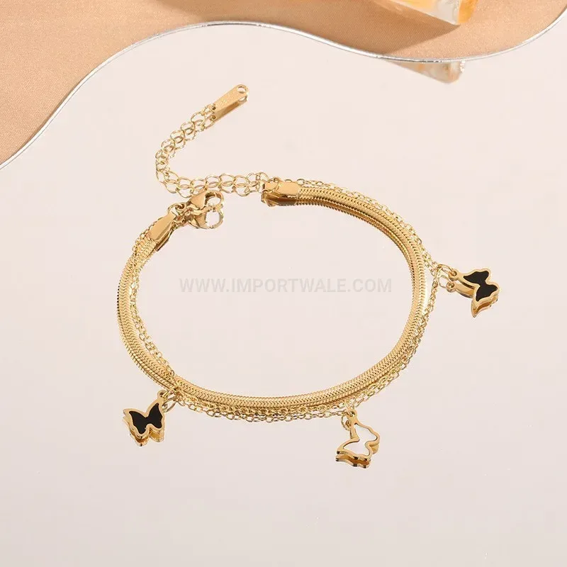 Stainless Steel Gold Butterfly Charm Chain Bracelet