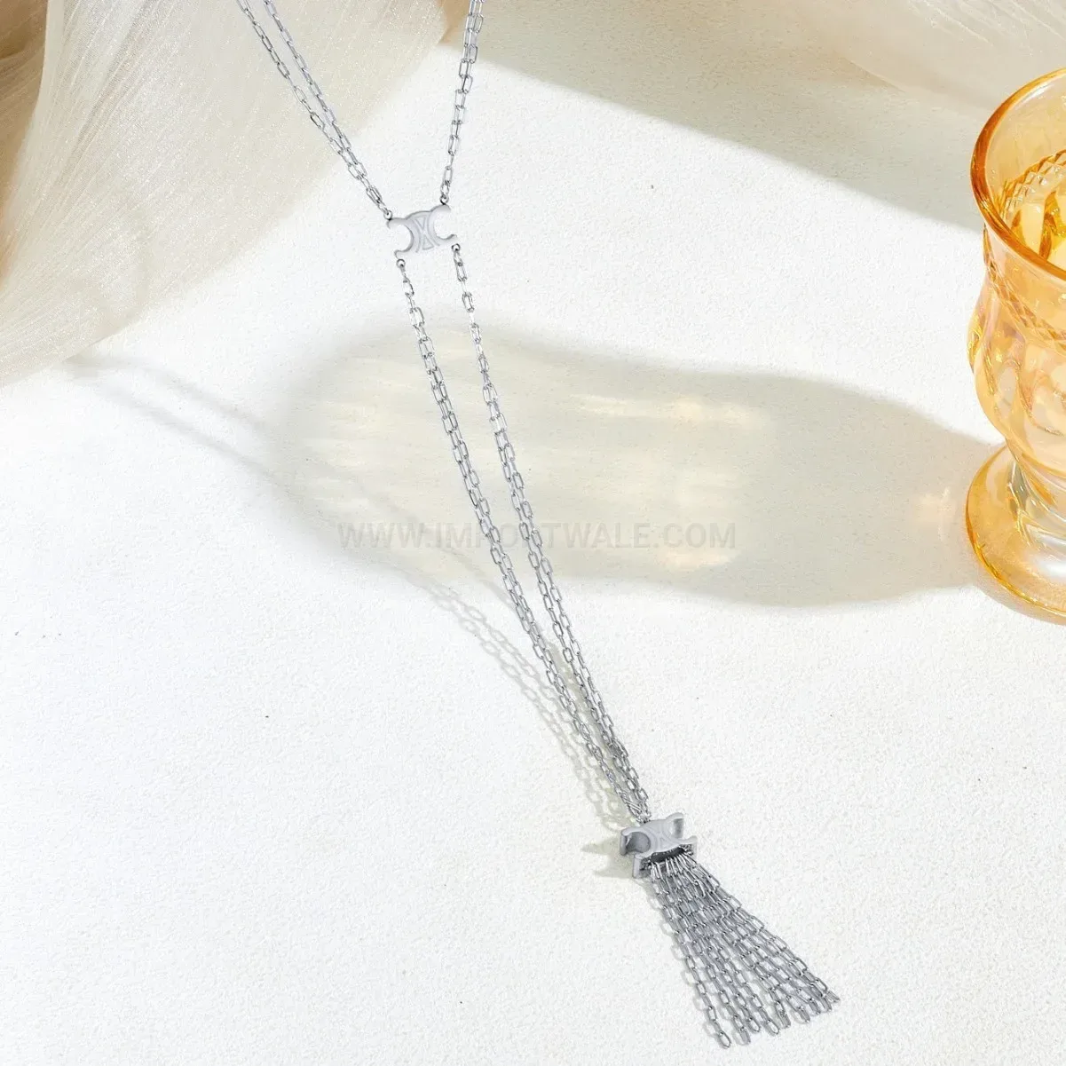 Chic Tassel X Shaped Pendant Titanium Steel Long Sweater Necklace