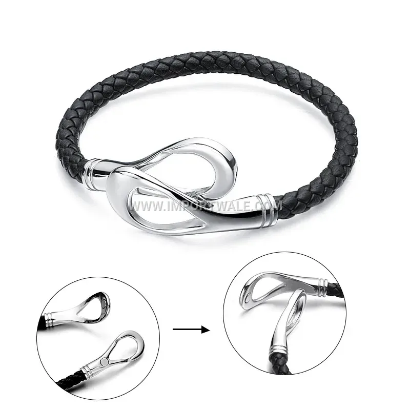 Minimalist Leather Cord Stainless Steel Magnetic Clasp Bracelet