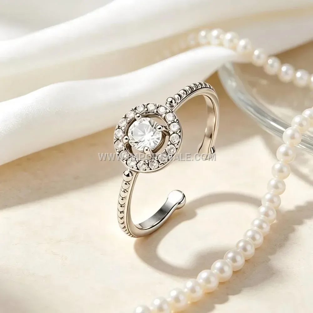 Open Adjustable Zircon Stainless Steel Cocktail Ring