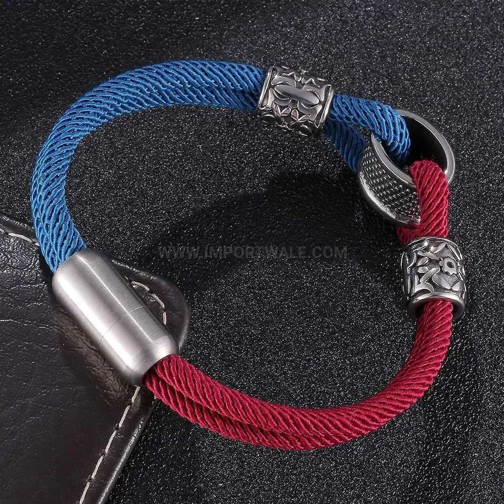 Two-Tone Beaded Cord Bracelet with Stainless Steel Magnetic Clasp