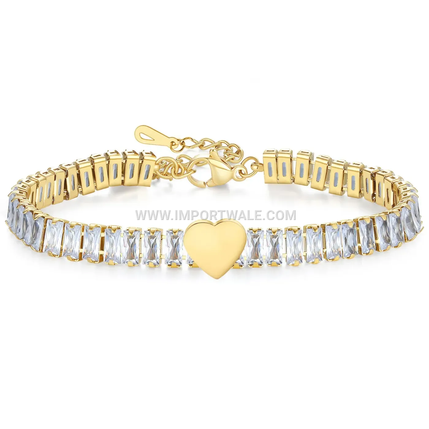 Cubic Zirconia Heart Stainless Steel Bangle Bracelet