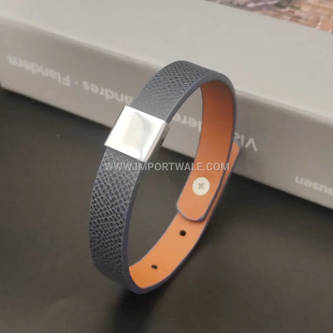 Vintage Leather Stainless Steel Square Buckle Adjustable Bracelet