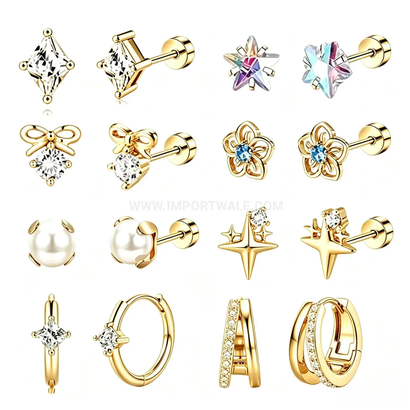 Designer Stainless Steel Flat Back Piercing Studs and Hoops Set