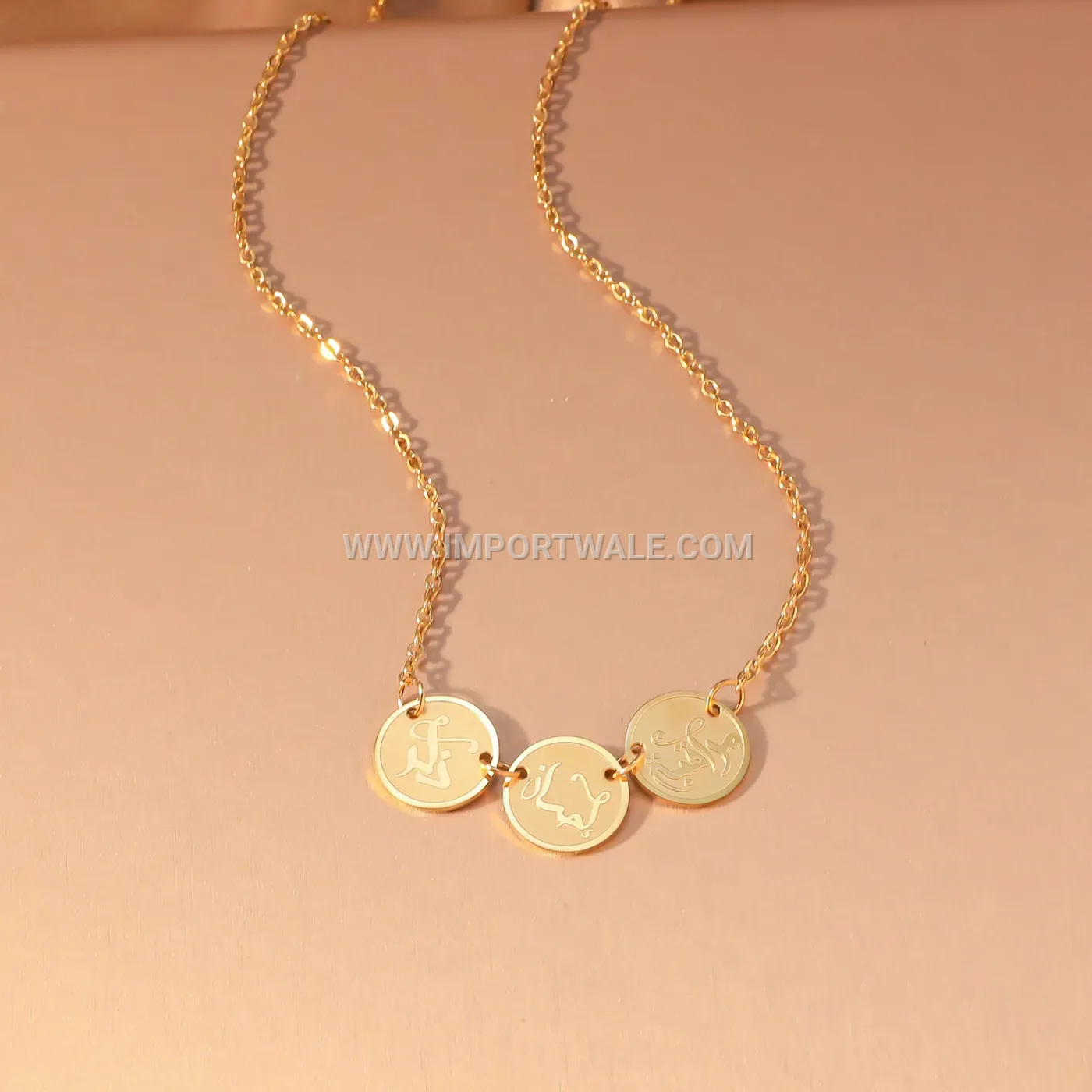 Stainless Steel Triple Disc Arabic Calligraphy Pendant Necklace