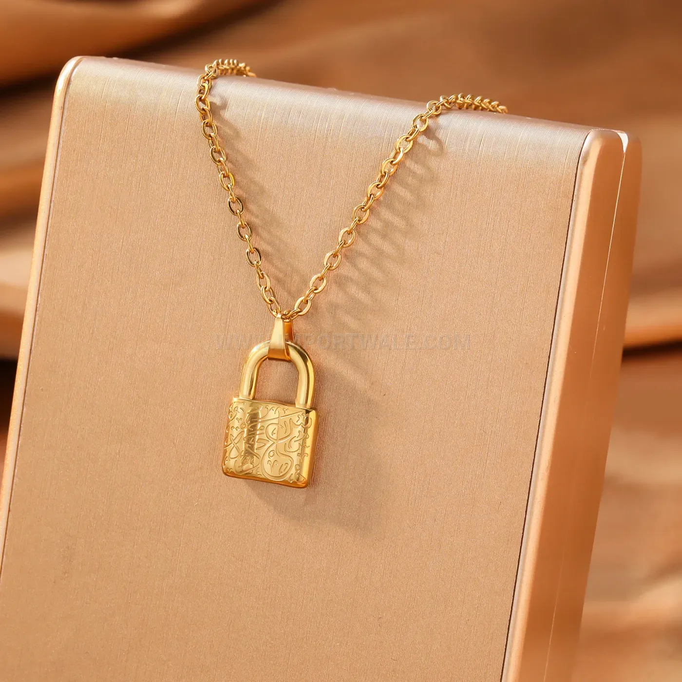 Stainless Steel Arabic Calligraphy Key Padlock Pendant Necklace