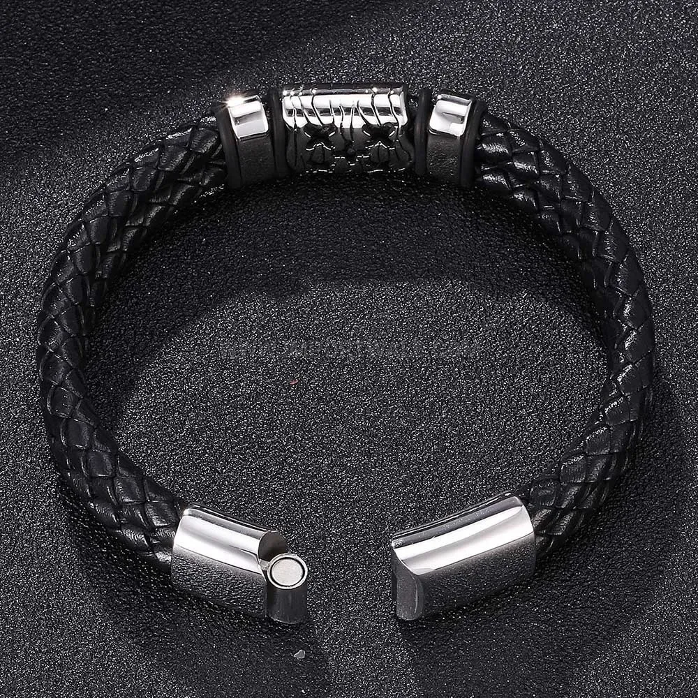 Woven Leather Star Charm Stainless Steel Magnetic Bracelet