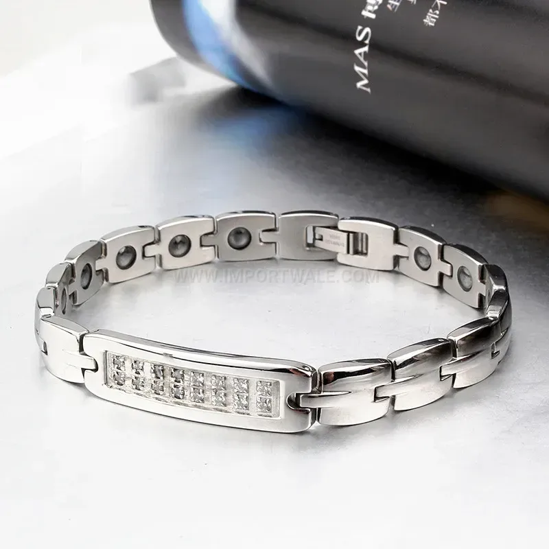 Chic Titanium Steel Rhinestone Embedded Bio Magnetic Bracelet