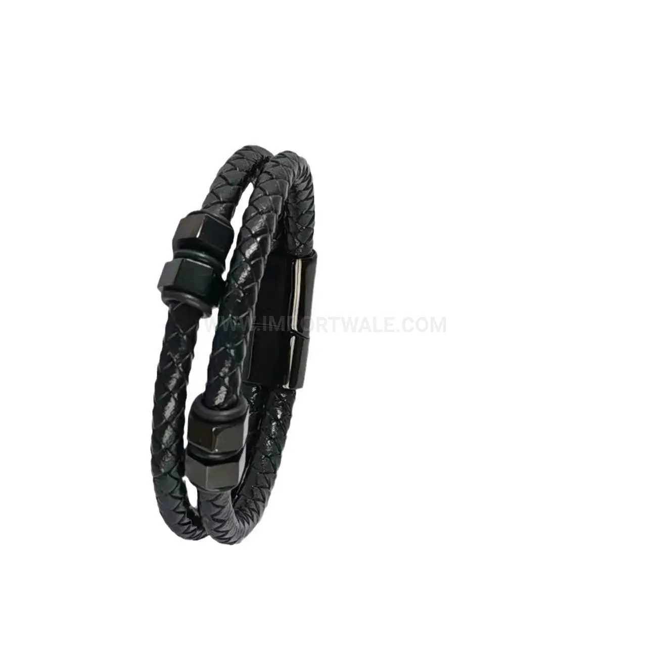 Double-Layer Braided Leather Bracelet with Magnetic Stainless Steel Clasp