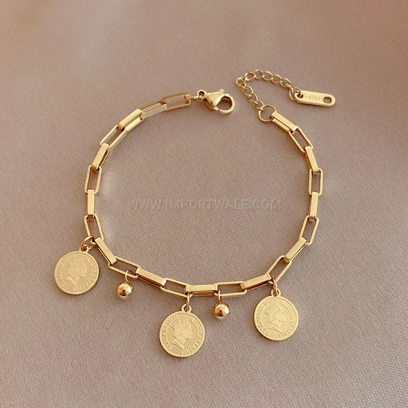 Bold Chic Stainless Steel Coin Pendant Chain Bracelet
