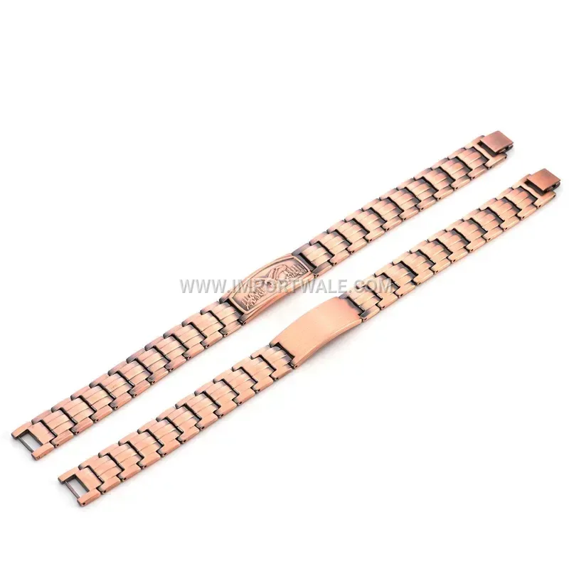 Men Vintage Double-Row Eagle Motif Magnetic Red Copper Bracelet