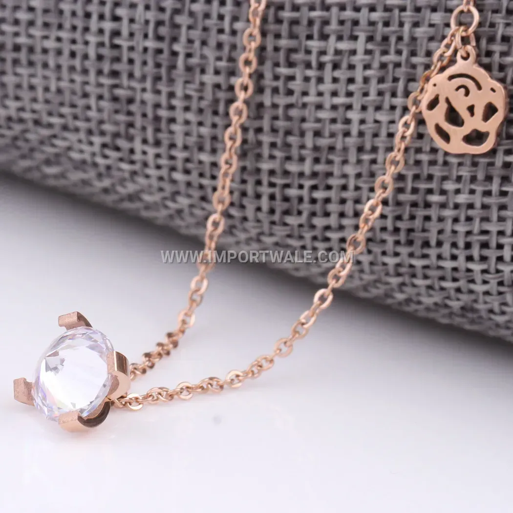 Rose Gold Stainless Steel Teardrop Zircon Pendant Necklace