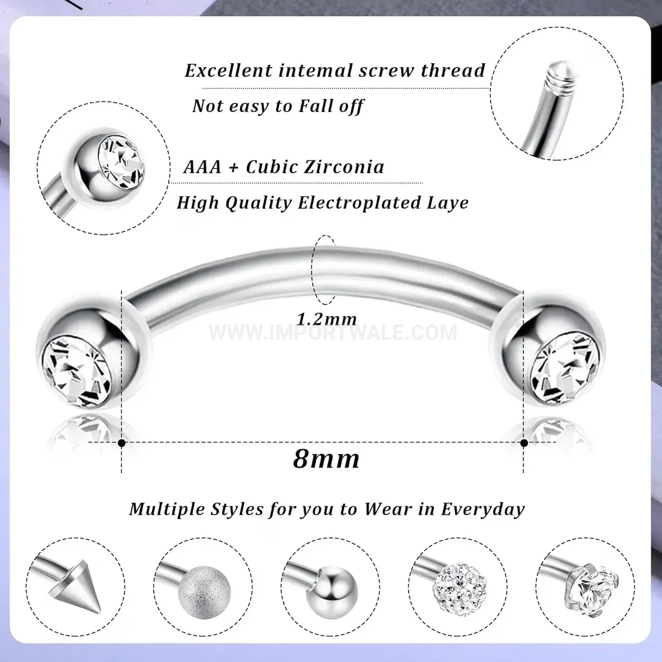 Premium Stainless Steel Rhinestone Charm Navel Piercing Ring