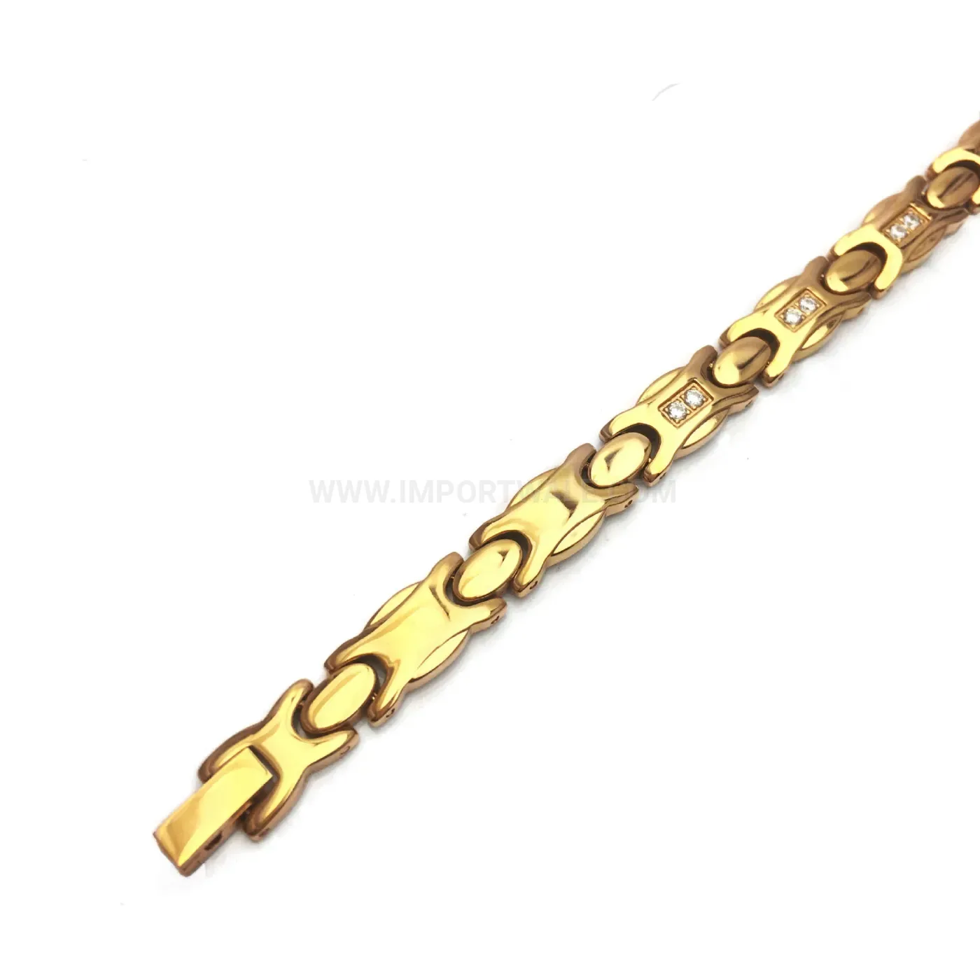 Bold Rhinestone Embellished Steel Bio Magnetic Link Bracelet