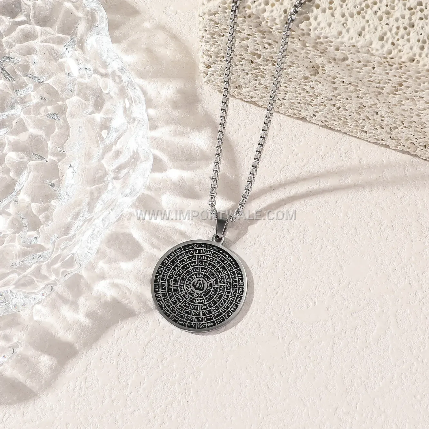 Stainless Steel 99 Names of Allah Islamic Pendant Necklace