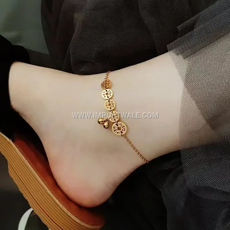 Vintage Gold Coin Charm Stainless Steel Anklet