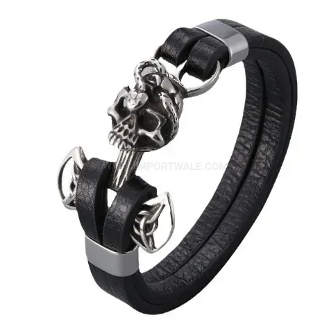 Punk Style Skull Stainless Steel Braided Leather Men's Bracelet