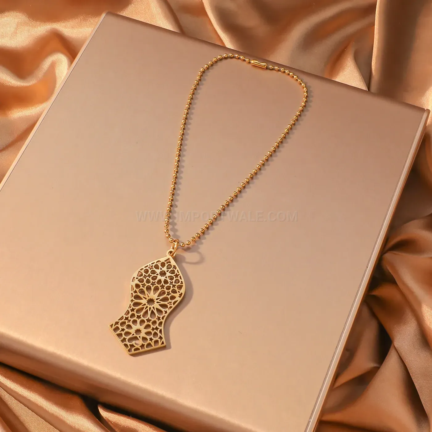 Hollow Out Stainless Steel Islamic Geometric Arabesque Talisman Pendant Necklace