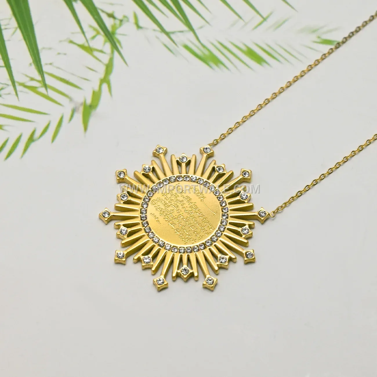 Stainless Steel Ayatul Kursi Sun Pendant Necklace with Zircon