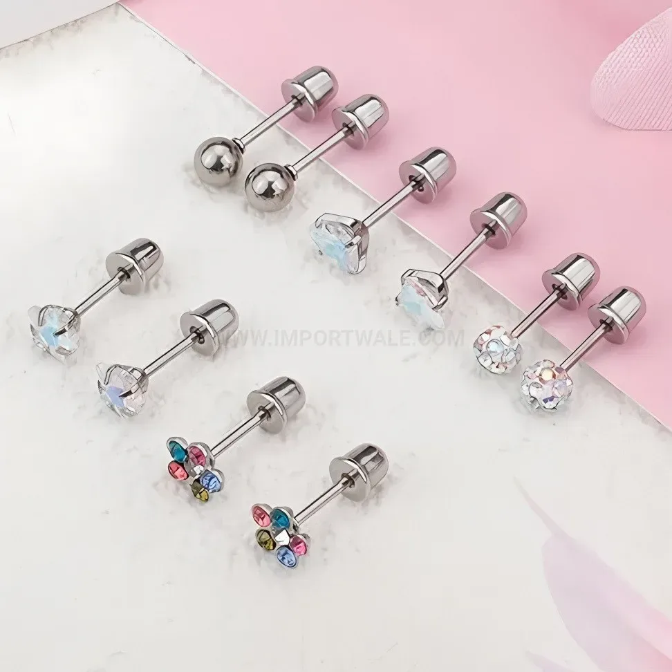 Fashion Colorful Zircon And Pearl Stainless Steel Piercing Stud Set