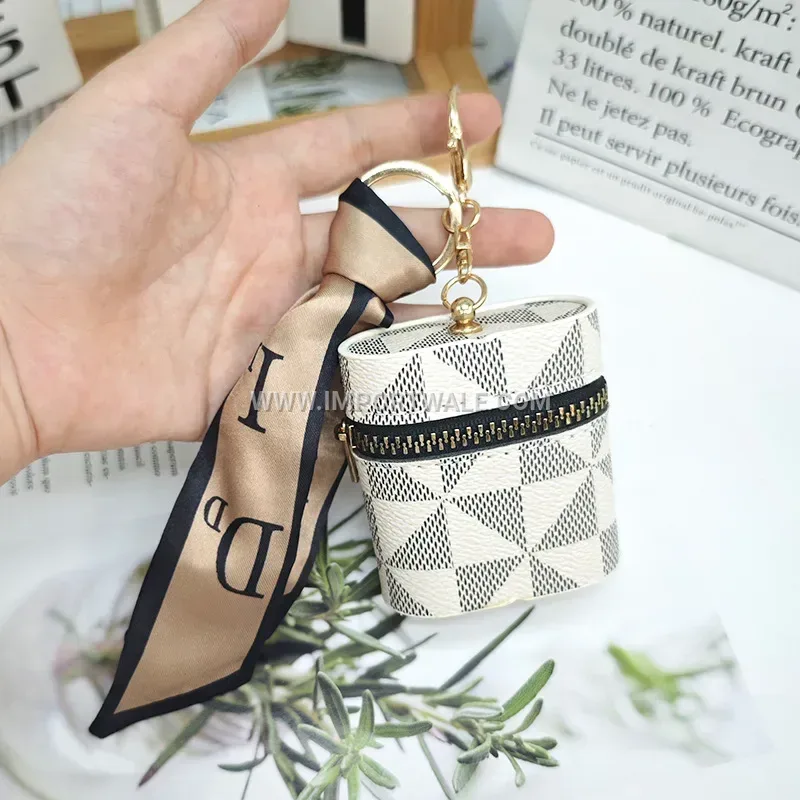 Geometric PU Leather Earphone Case Keychain Pendant