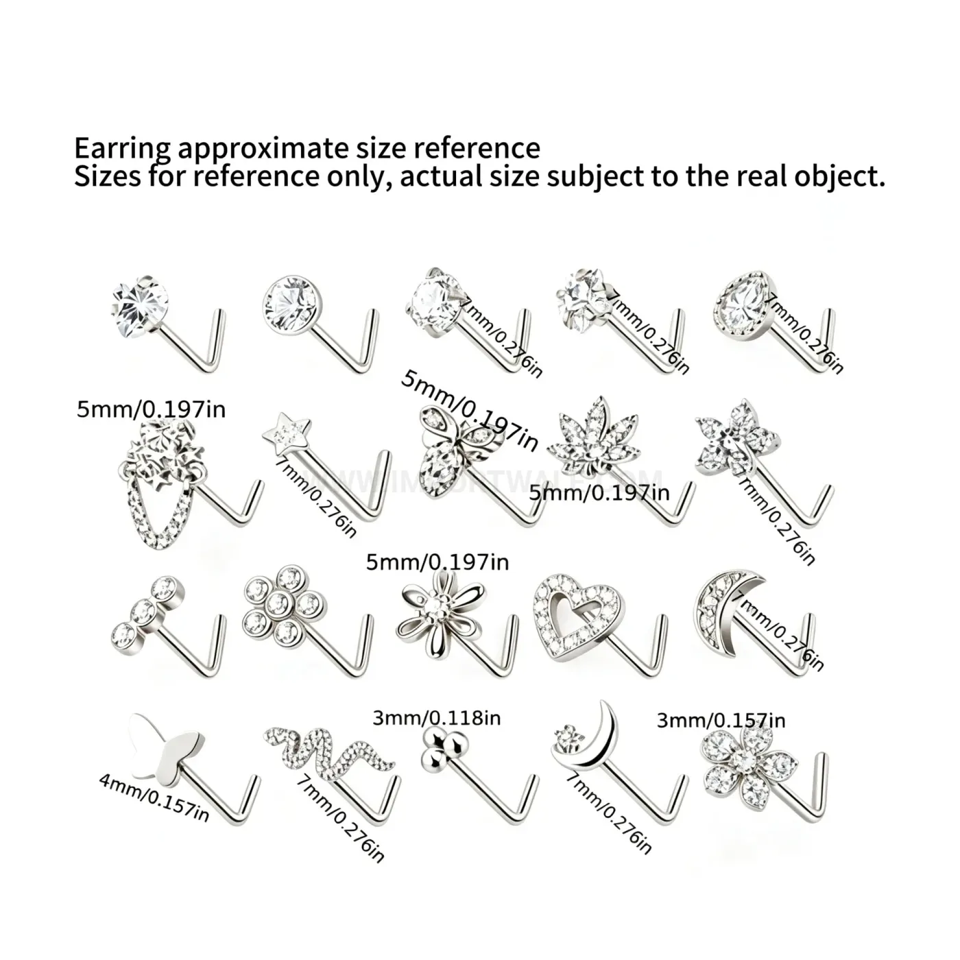 Classic Stainless Steel L-Shaped Sparkling Crystal Nose Piercing Set