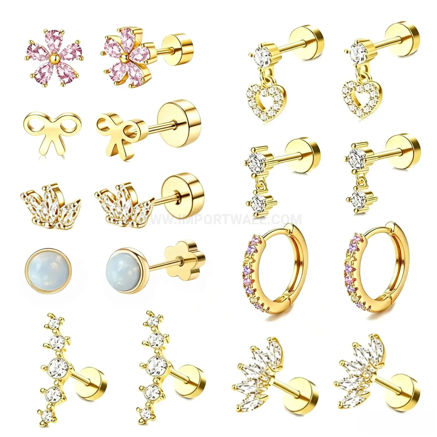 Bold Sparkling Floral Rhinestone Stainless Steel Ear Cartilage Studs