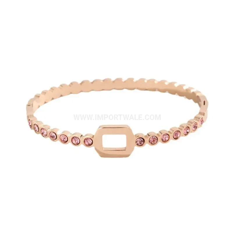 Premium Geometric Honeycomb Cutout Rhinestone Titanium Steel Bangle
