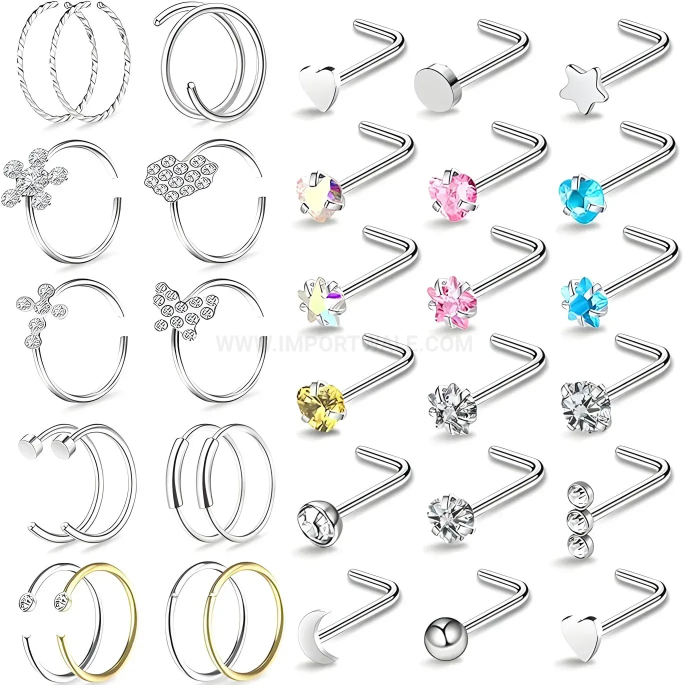 Trendy Titanium Steel Heart Rhinestone Inlaid Piercing Stud Collection